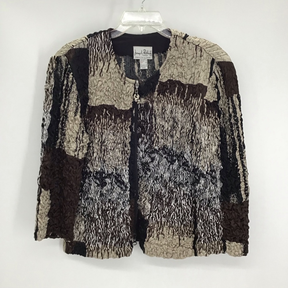 Joseph Ribkoff Veston Jacket Textured Fabric Black/Brown Career Casual Size 12